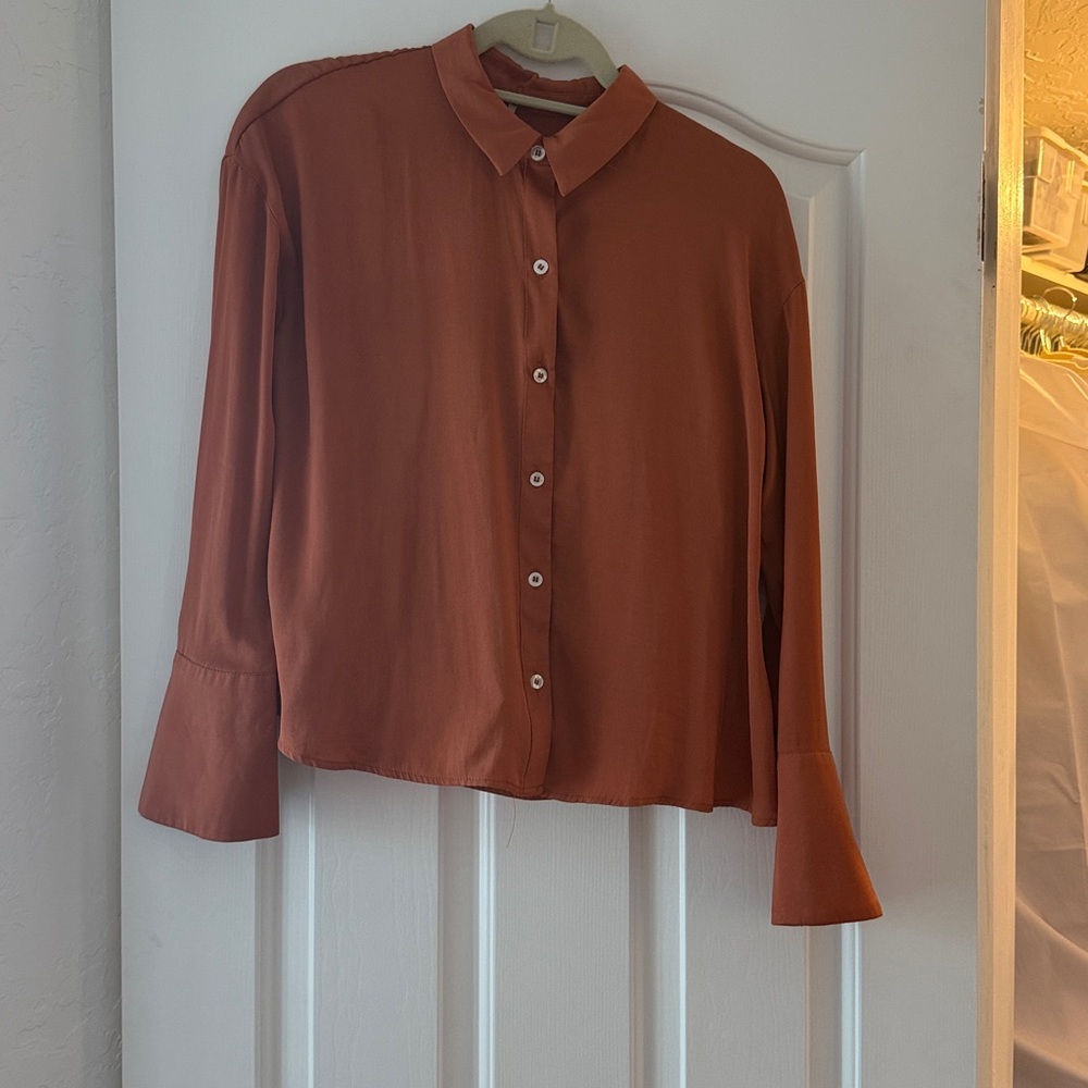 Free People Rust Pleated Long Sleeve & Shorts